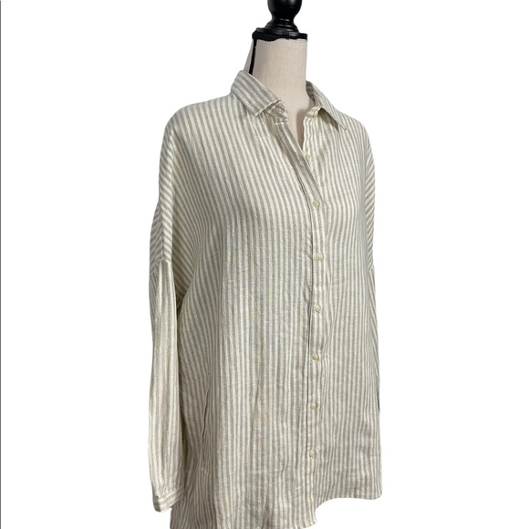 Coast 100% Linen Striped Longline Oversized Button Front Top Size Small - Picture 3 of 10